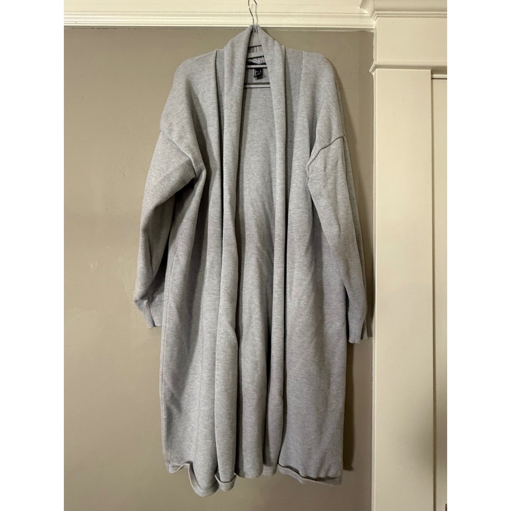 Forever 21 Womens Light Gray Longline Open Front Knit Cardigan Sweater Size L